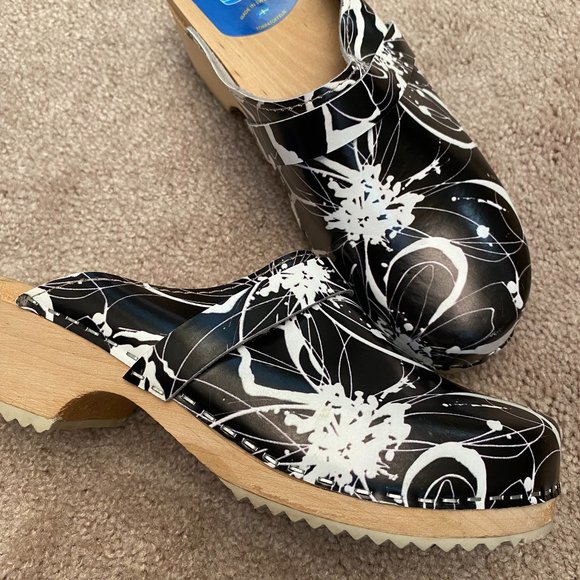 Cape Clogs Shoes Cape Clog Swedish Wooden Heel Black And White Swirl Leather Upper Poshmark